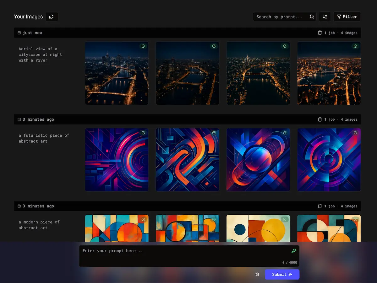 Timeline grid of generated images